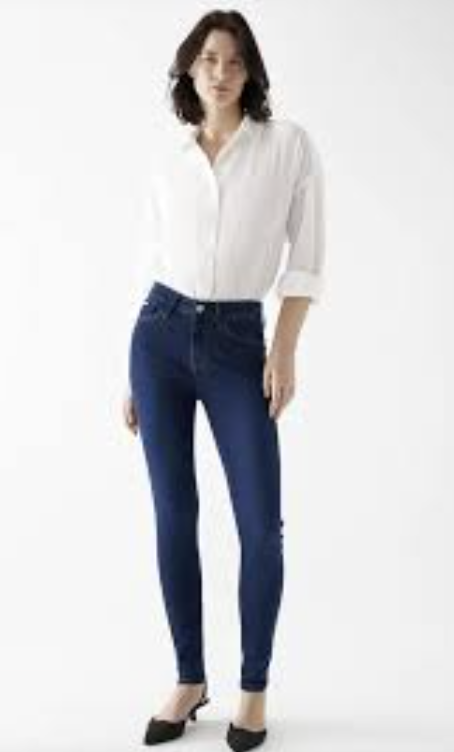 Alissa Skinny Yüksek Bel Dar Paça Mavi Denim Tencel Pantolon