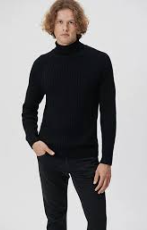 Balıkçı Yaka Siyah Slim Fit Kazak