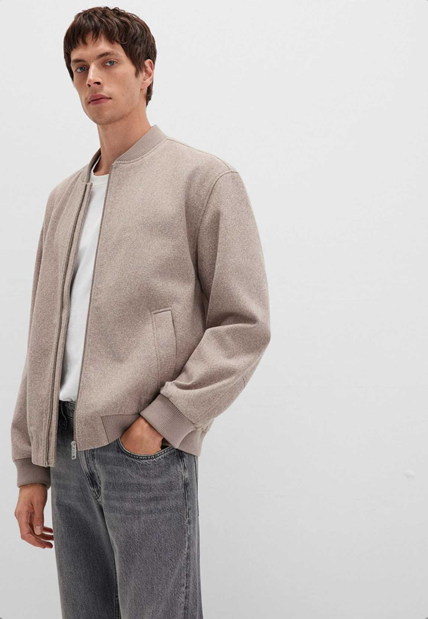 Bej Bomber Erkek Loose Fit Ceket