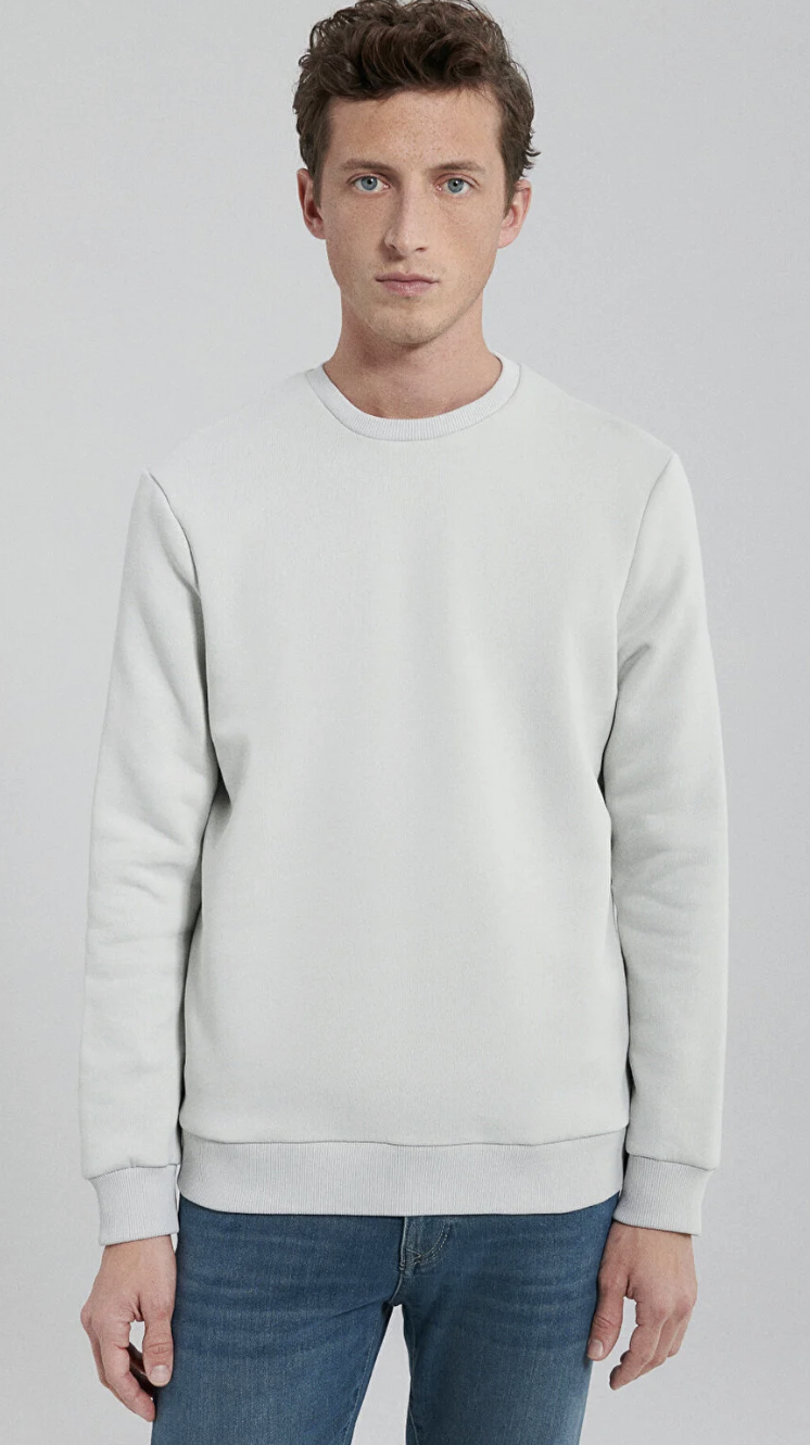 Bisiklet Yaka Sis Gri Şardonlu Basic Sweatshirt