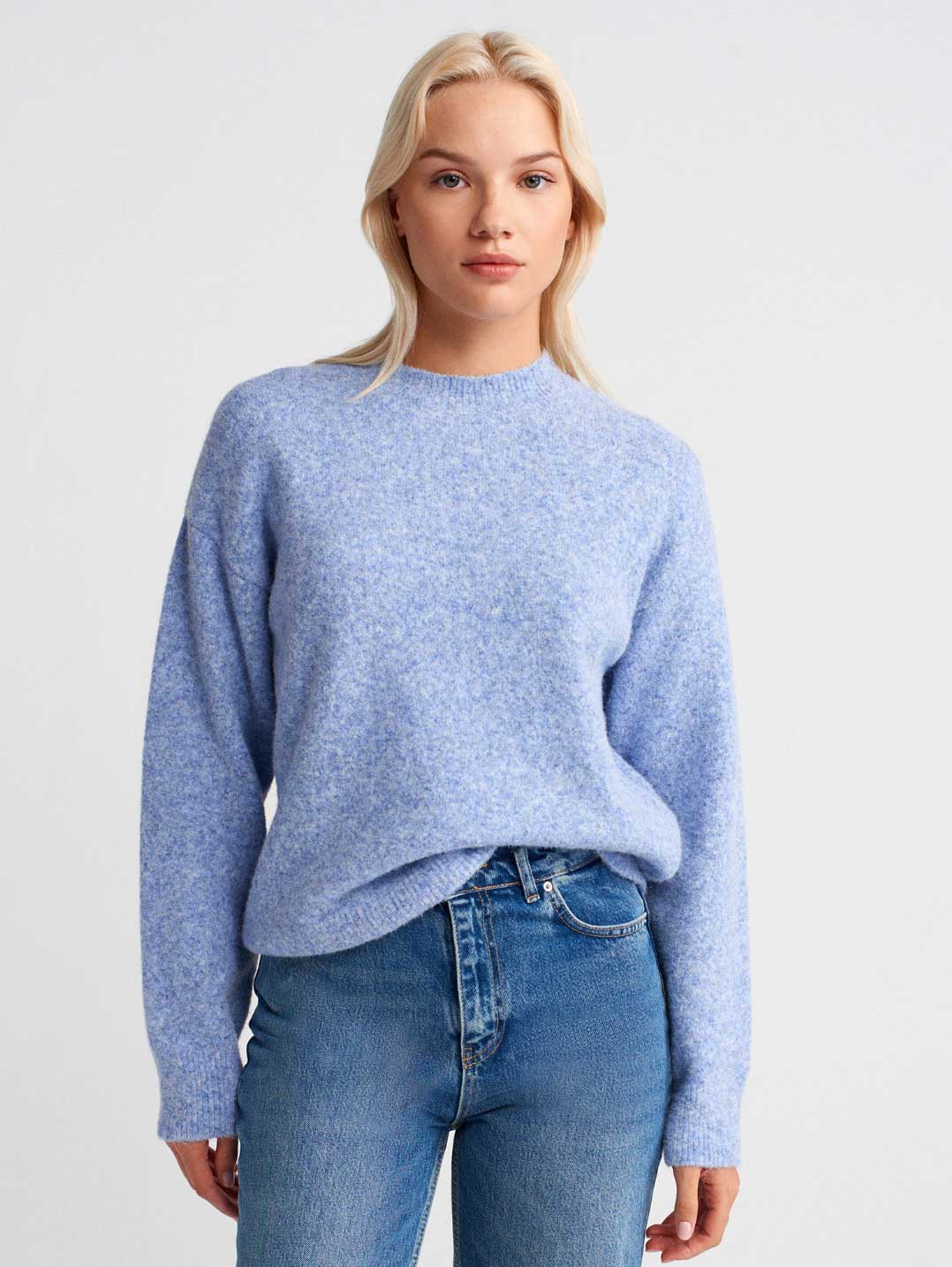 Bisiklet Yaka Yumuşak Dokulu Triko İndigo Kazak