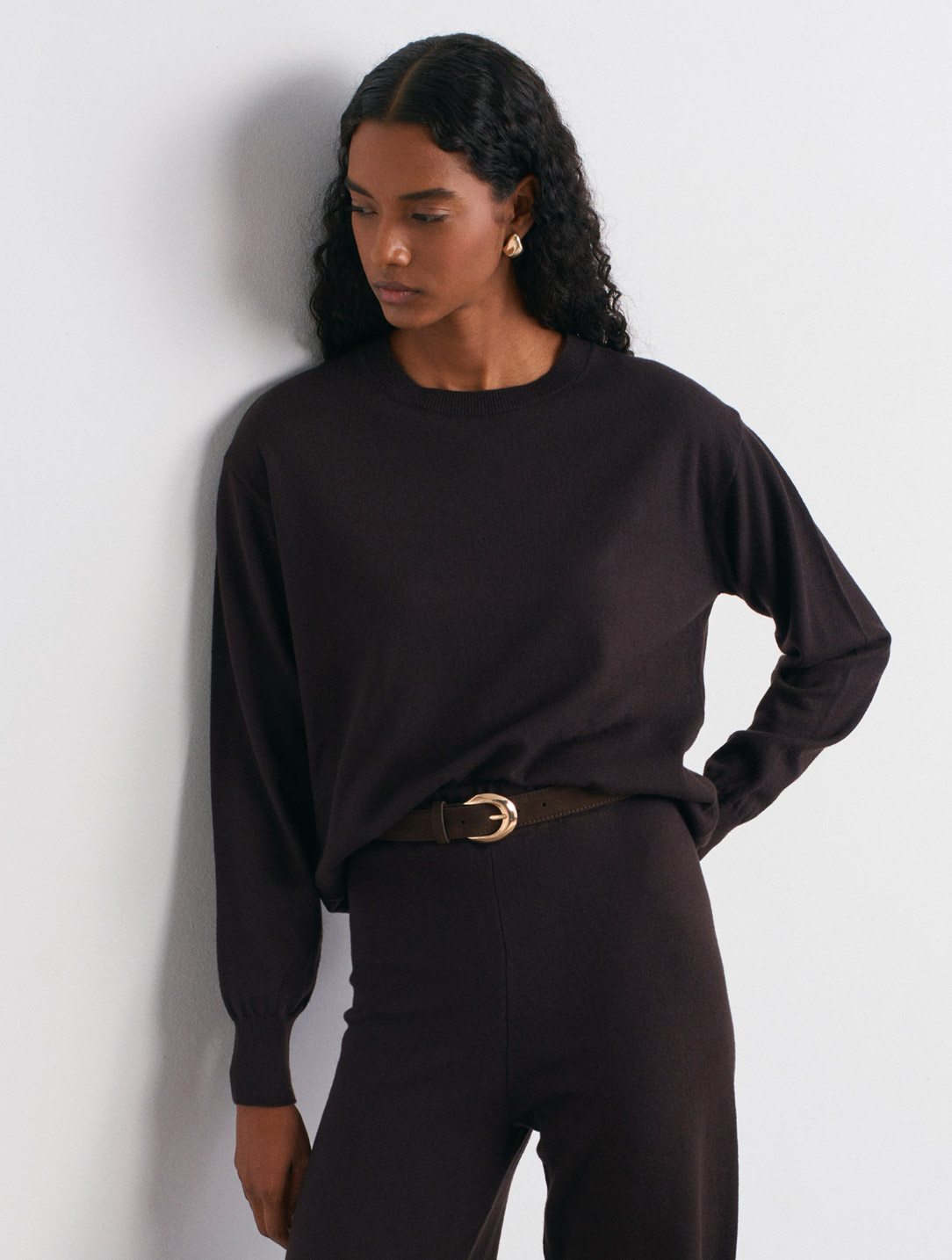 Bisiklet Yaka Yünlü Basic Triko Koyu Kahve Kazak