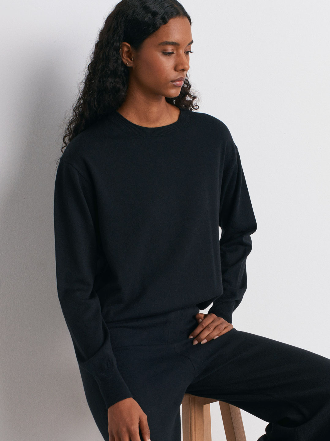 Bisiklet Yaka Yünlü Basic Triko Siyah Siyah Kazak