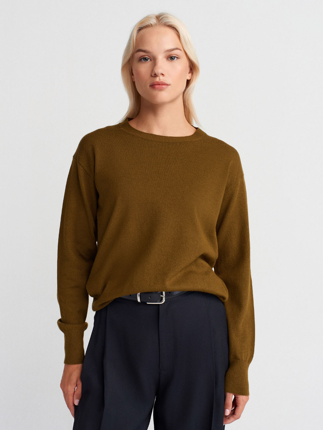 Bisiklet Yaka Yünlü Basic Triko Yağ Yeşil Kazak