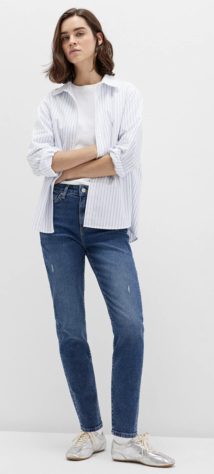 Cindy Yüksek Bel Daralan Paça Lacivert Mom Jeans Pantolon