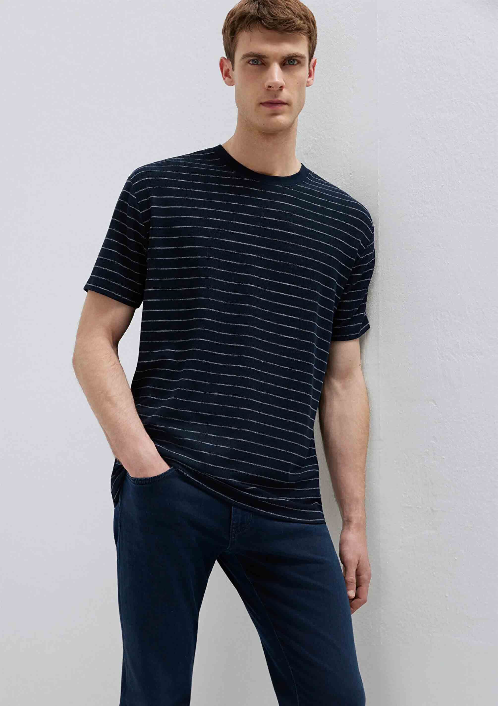 Çizgili Lacivert Loose Fit Tişört