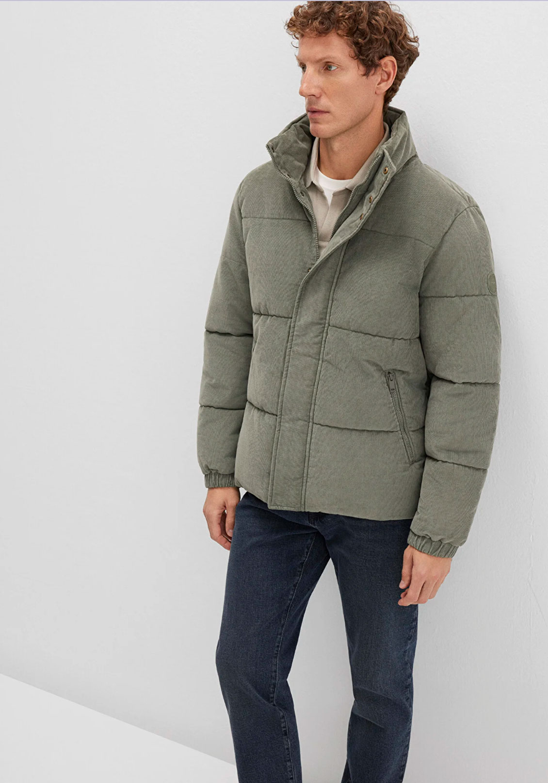 Dik Yaka Yeşil Kadife Loose Fit Ceket