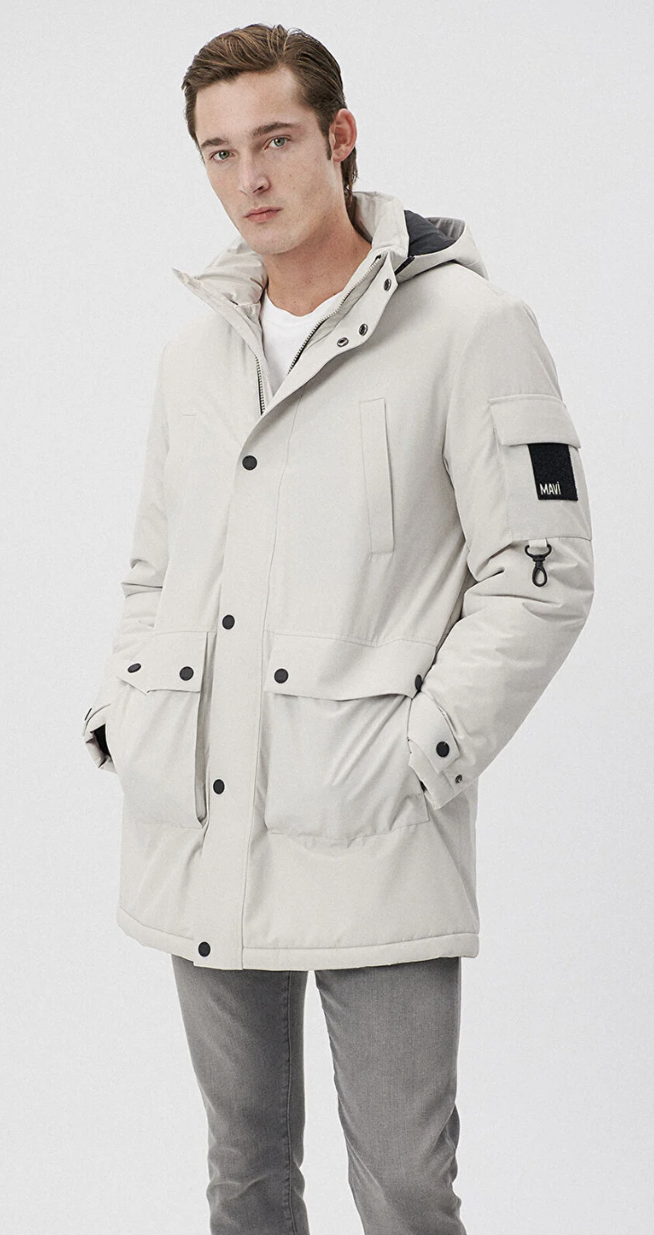 Kapüşonlu Bej Regüler Fit Parka