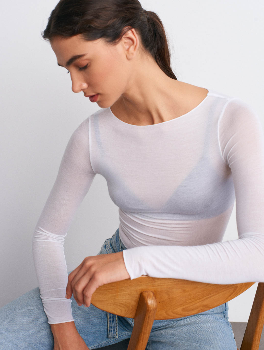 Kayık Yaka Modal Kaşmir Ultra Hafif Beyaz Bluz