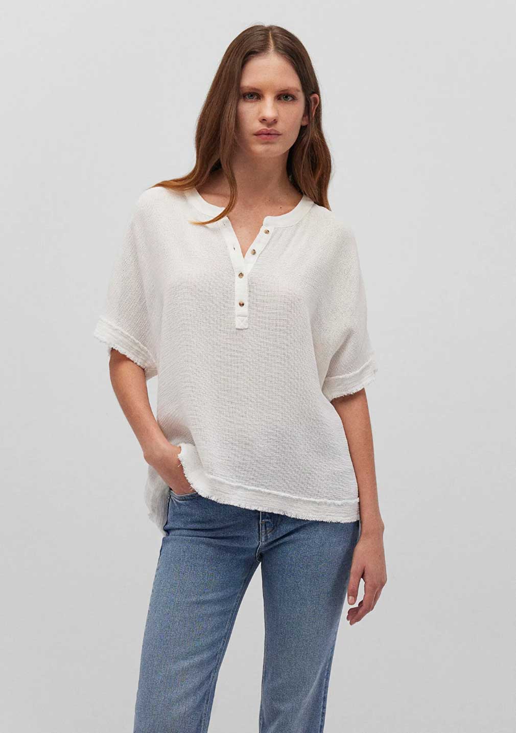 Kısa Kollu Beyaz Regular Fit Bluz