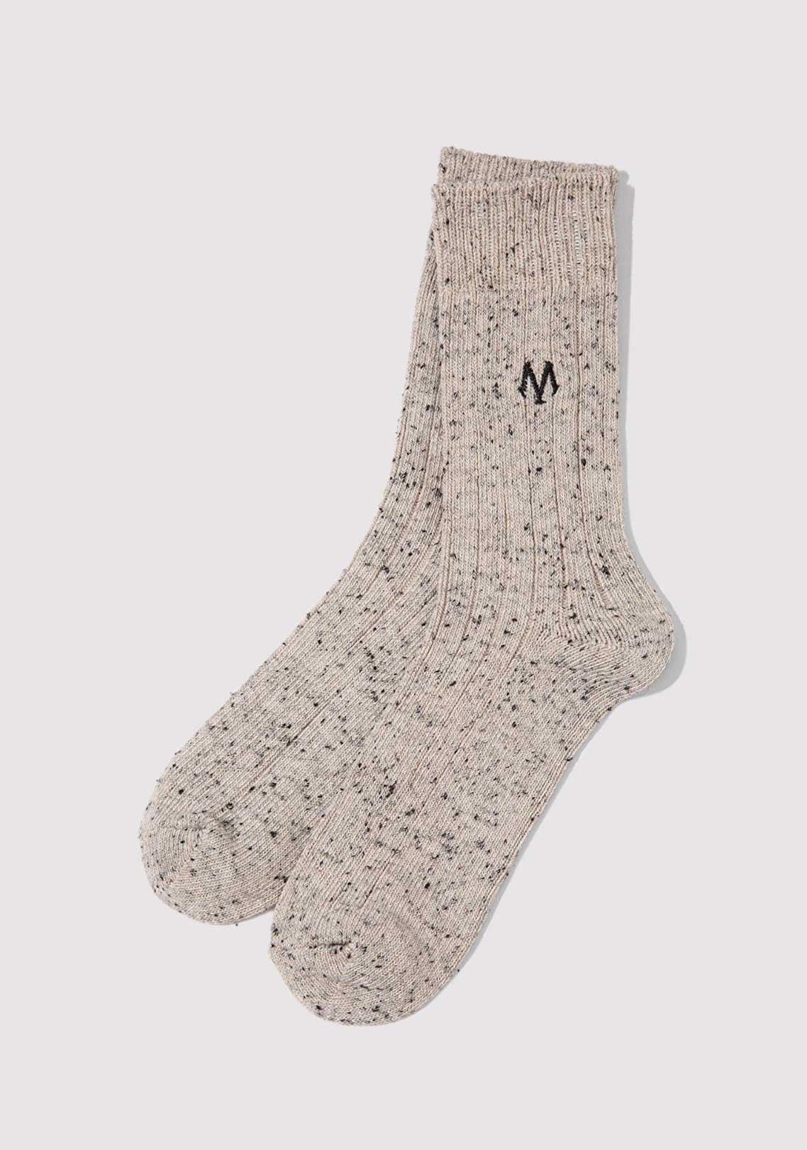 M Logo Nakışlı Ekru Bot Çorabı