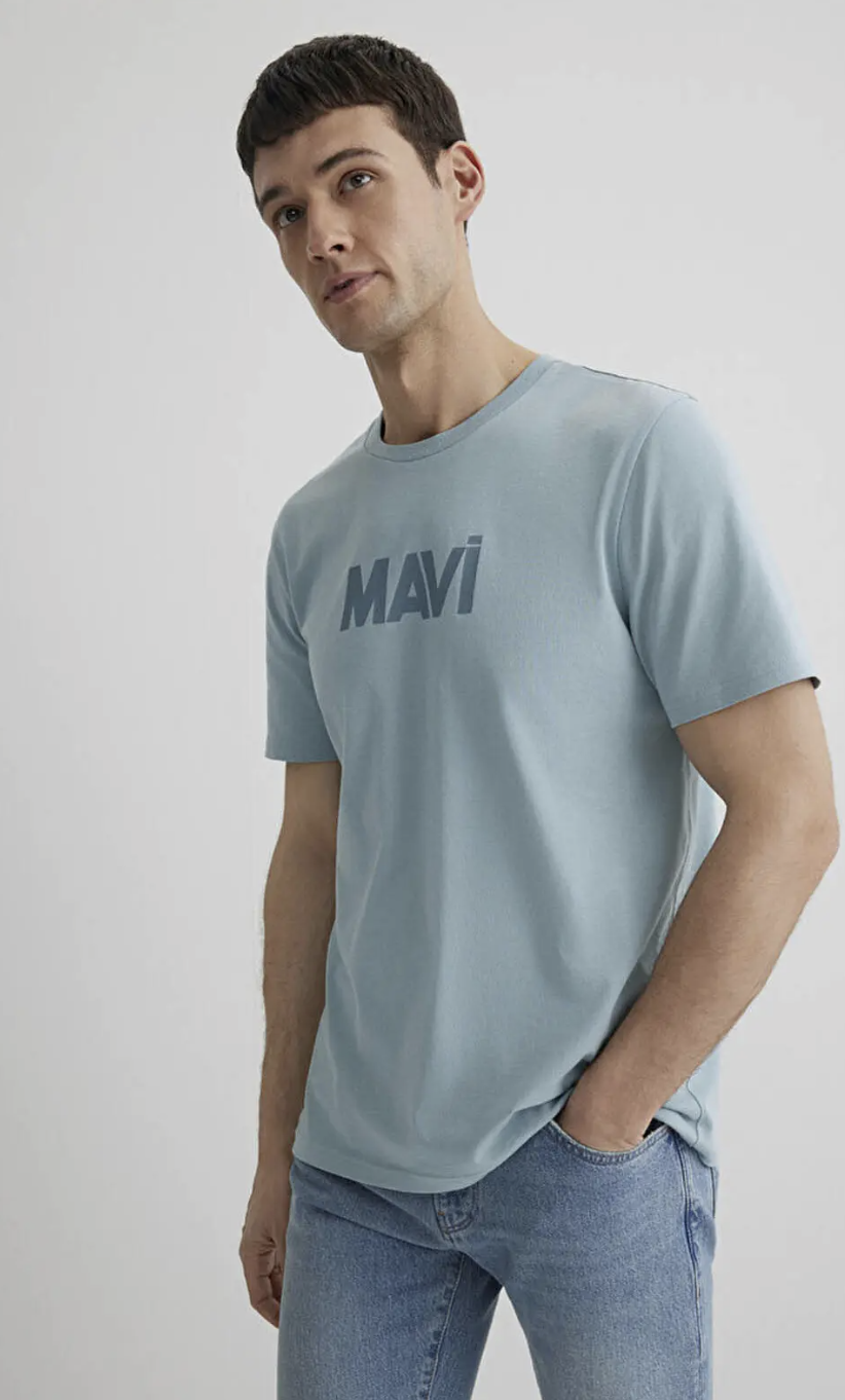 Mavi Logo Baskılı Mavi Slim Tişört