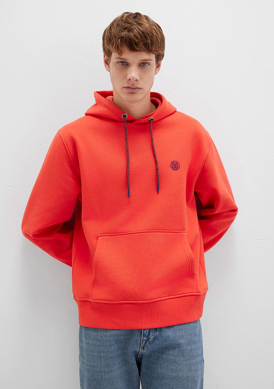 Mavi Logo Nakışlı Kapüşonlu Turuncu Oversize Sweatshirt