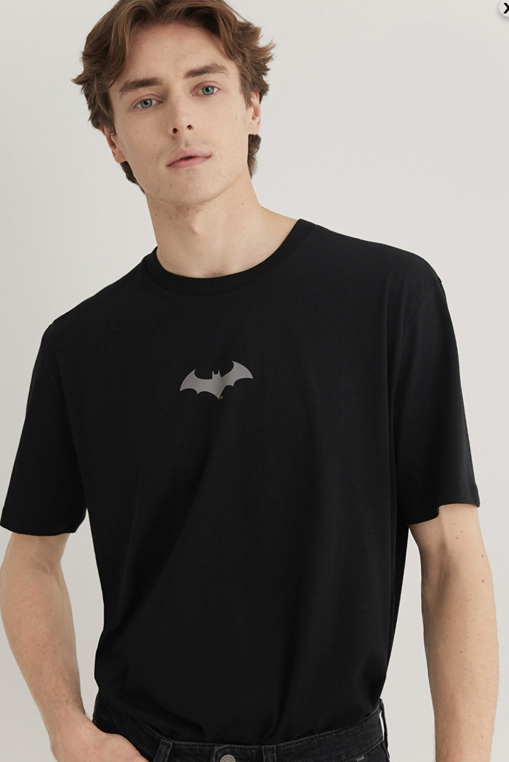 Reflektör Baskılı Batman Siyah Tişört