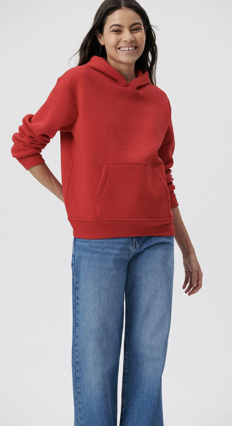 Şardonlu Kapüşonlu Acı Kırmızı Basic Sweatshirt