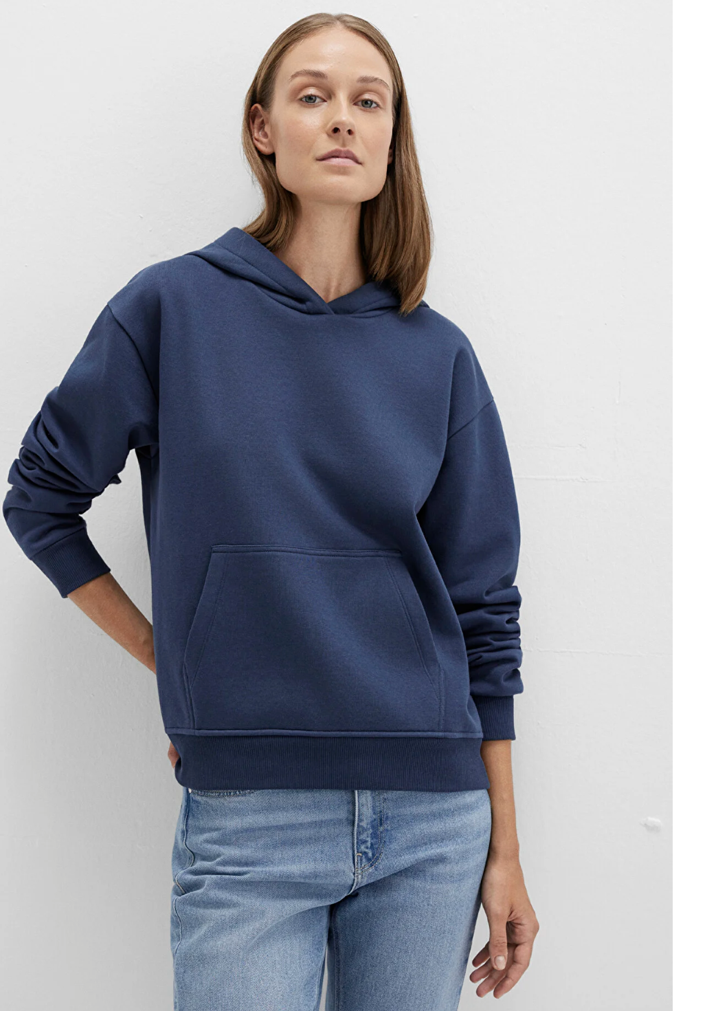 Şardonlu Kapüşonlu Koyu Lacivert Basic Sweatshirt