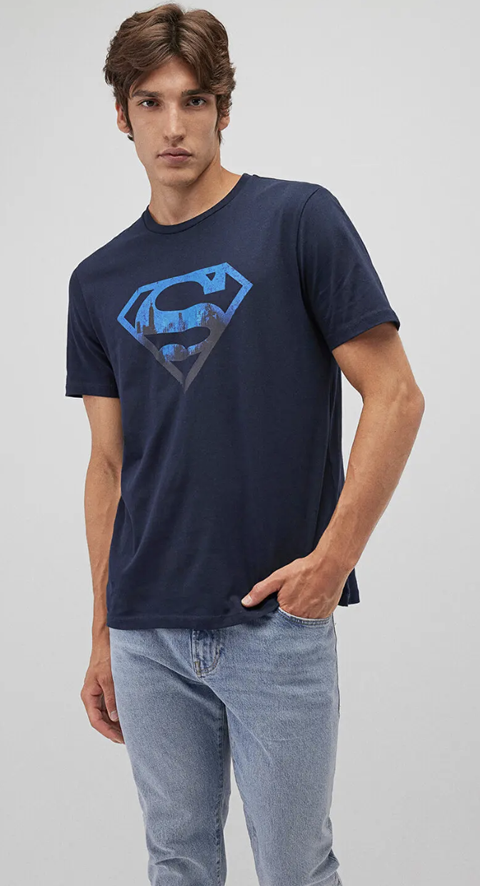 Superman Baskılı Lacivert Tişört