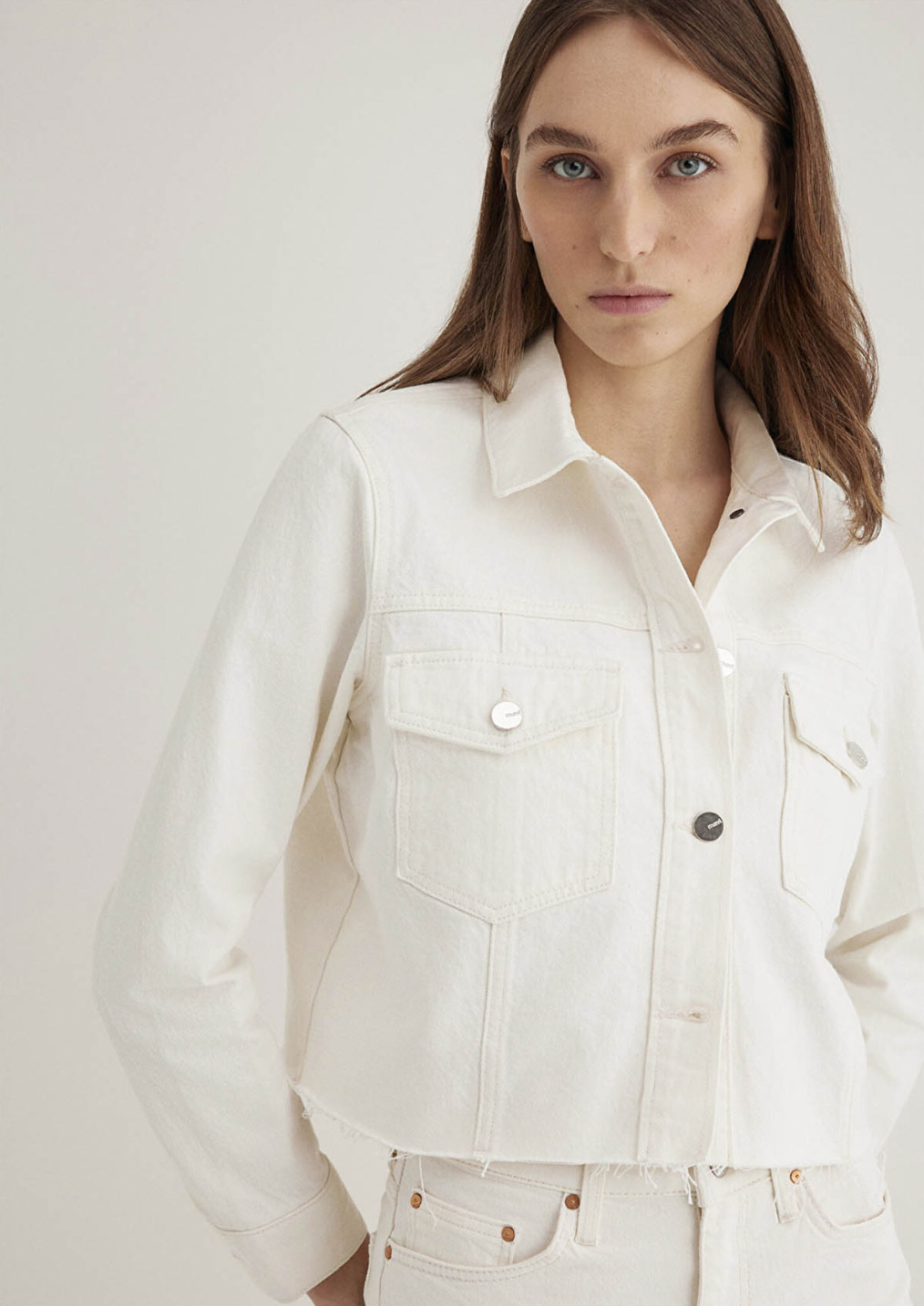 Thalia Mavi Premium Beyaz Crop Jean Ceket