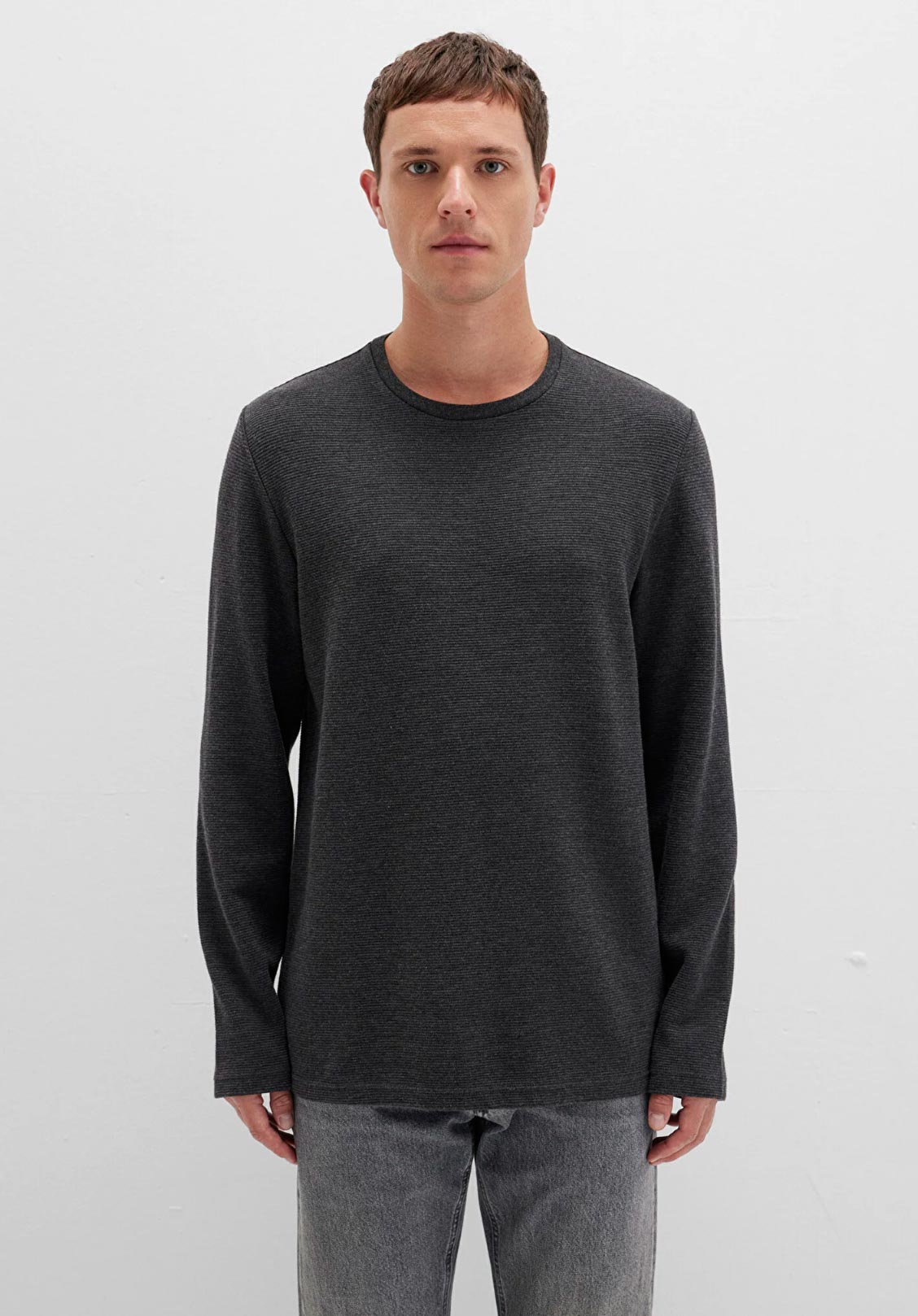 Uzun Kollu Antrasit Basic Slim Fit Tişört