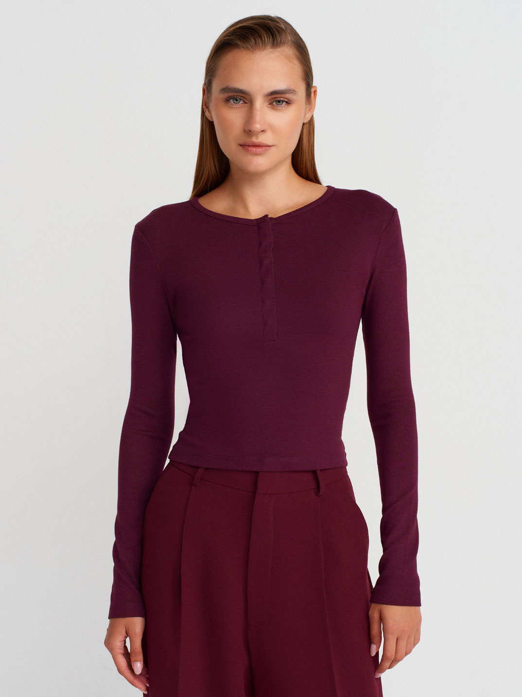 Uzun Kollu Çıtçıtlı Top Ekru Bluz