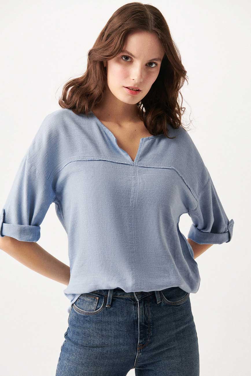 Uzun Kollu Regular Fit V Yaka Bluz