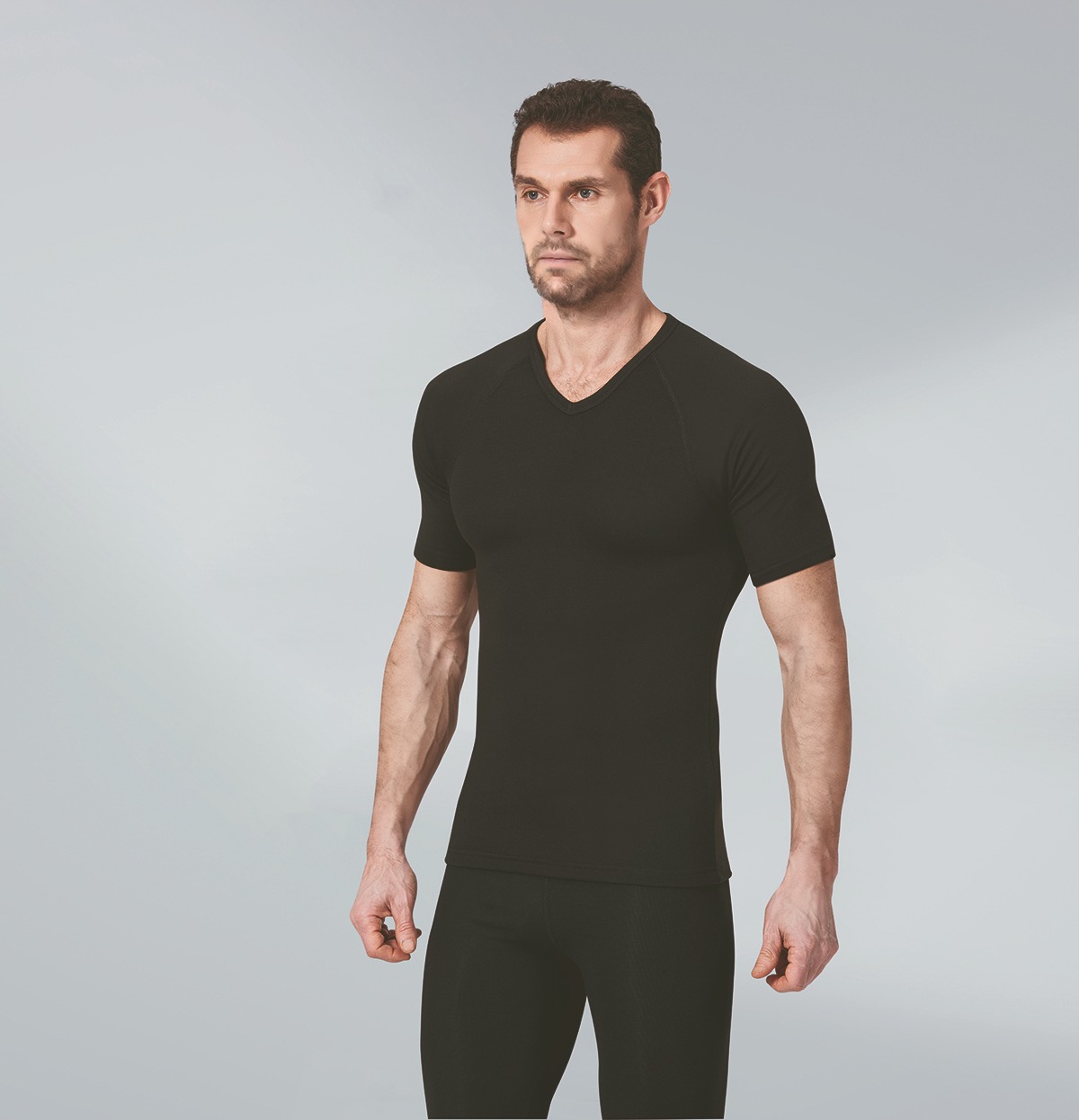 V Yaka Kısa Kollu Termal Bady