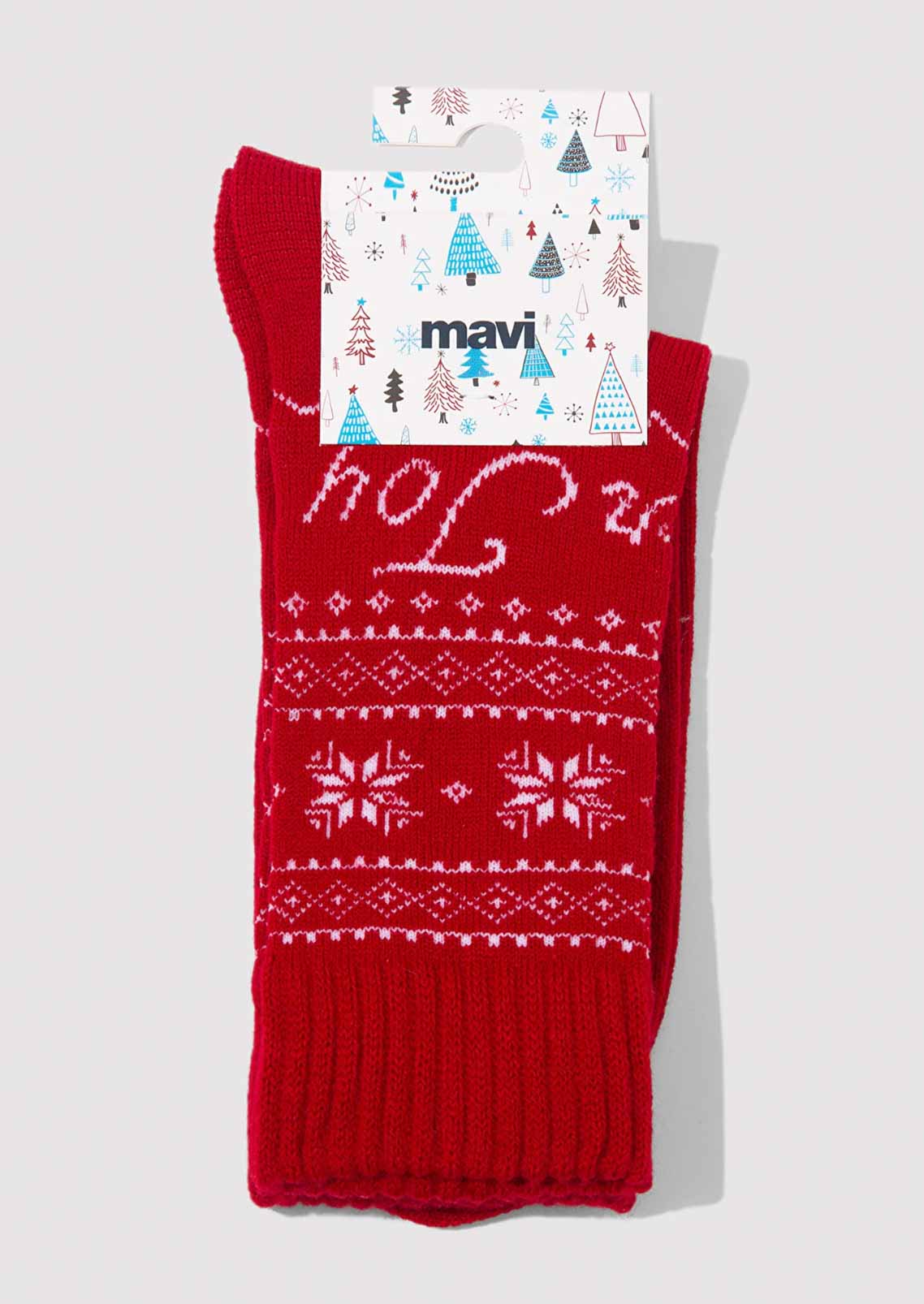 Yılbaşı Temalı Kırmızı Bot Çorabı