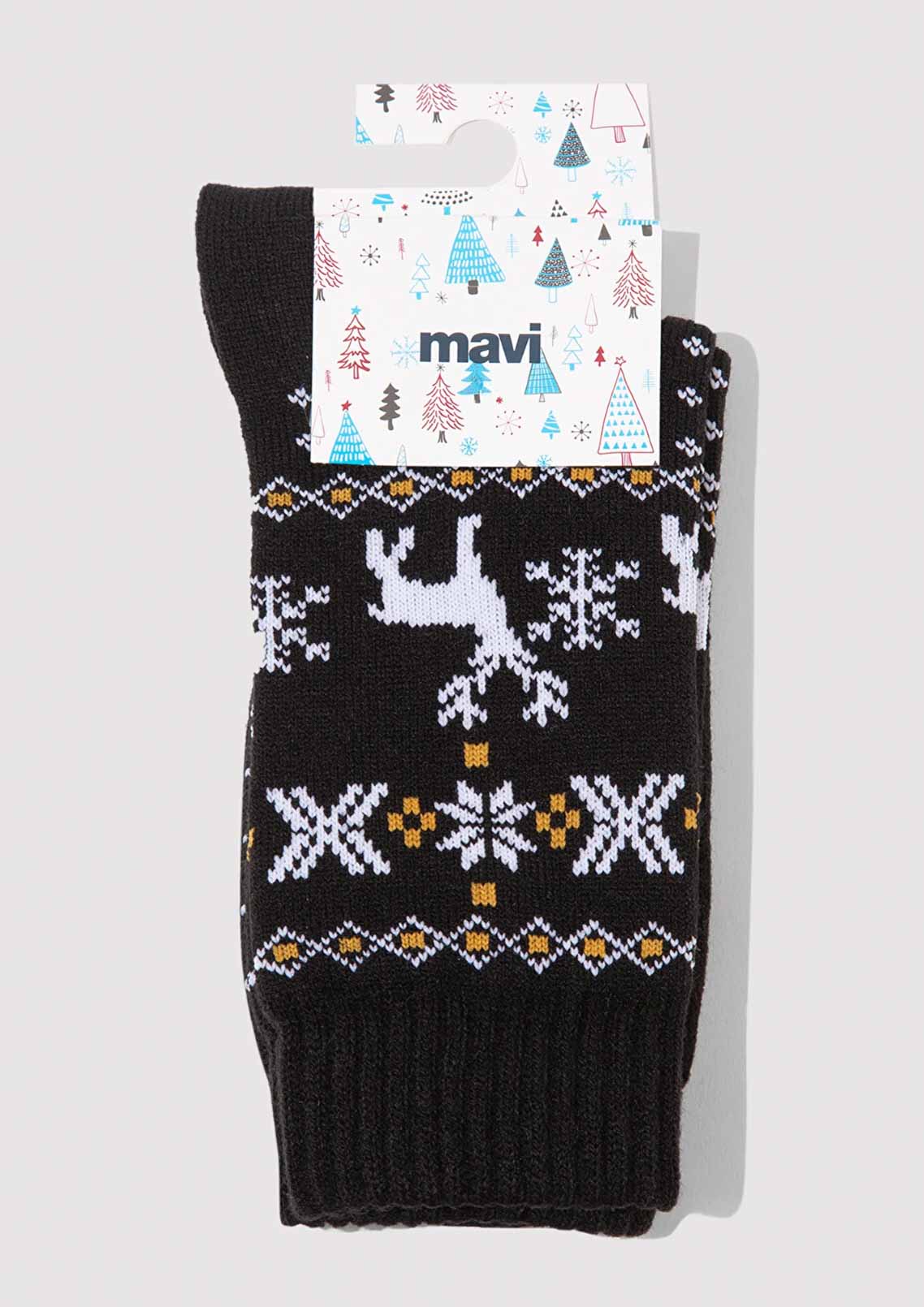 Yılbaşı Temalı Siyah Bot Çorabı