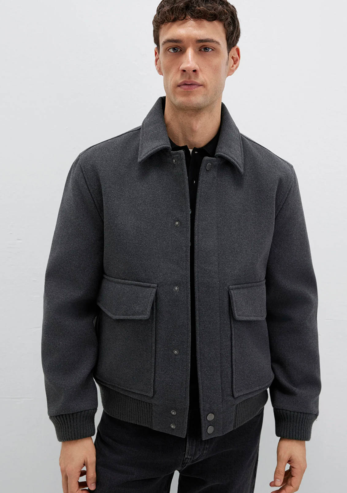 Yün Karışımlı Antrasit Regular Fit Ceket